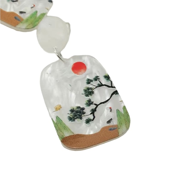 Geometric Nature Scene Acrylic Drop Earrings - Picture 6 of 6